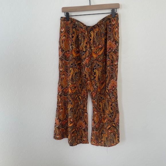 Palazzo Paisley Hipster Hippie Artsy Boho Bohemian Girly Wide Pullon Crop Pants - Picture 3 of 5